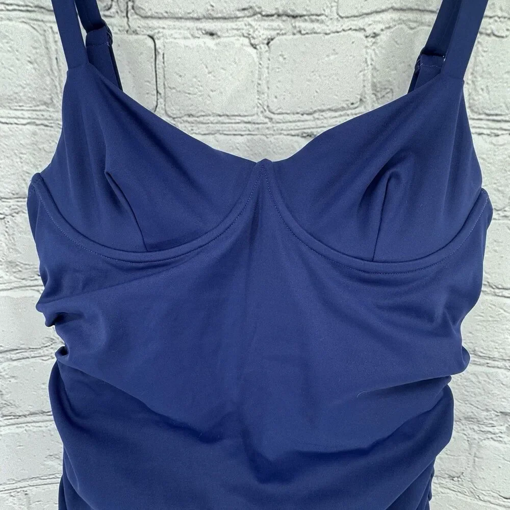 SKIMS Sculpting Ruched One-Piece Women's L Midnight Blue Swim Dress Vacation